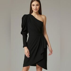 IRO Black Hugin One Shoulder Cocktail Dress